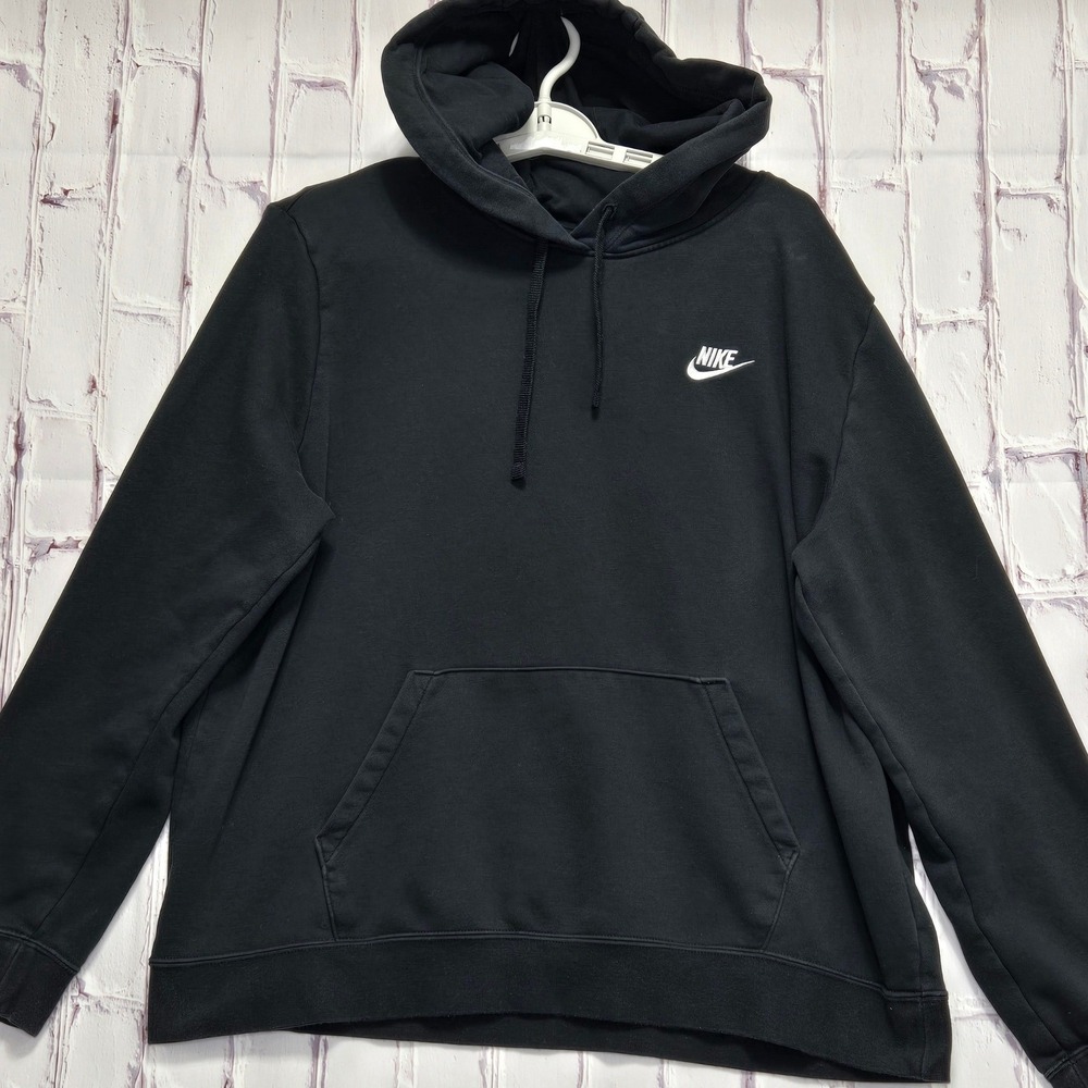 Nike Mens Sportswear Club Fleece Hoodie Black White Stitched Logo XL Athletic